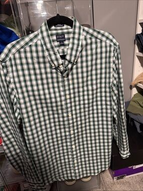 J. Crew Green and White Checked Button-Down Shirt